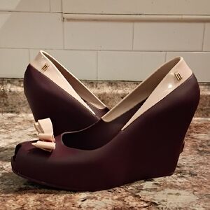 Melissa Queen Peep Toe Bow Wedge Shoes